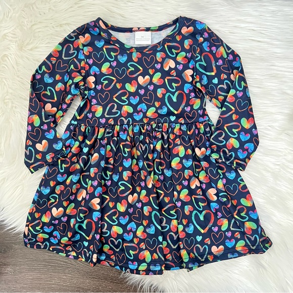 Brittanynj Boutique Dresses Toddler Girl Black Colorful Heart Dress